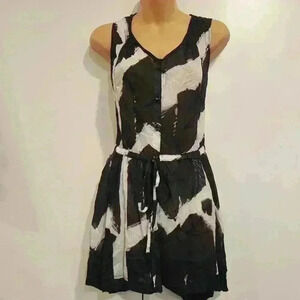 Tara Vao Black White Belted Cotton Sheer Dress